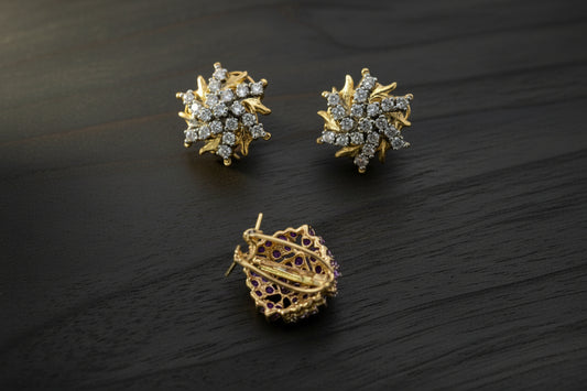 Gold plated 2 tone Ganga Jamni Jadao Zircon stones  tops SA jewelry pk