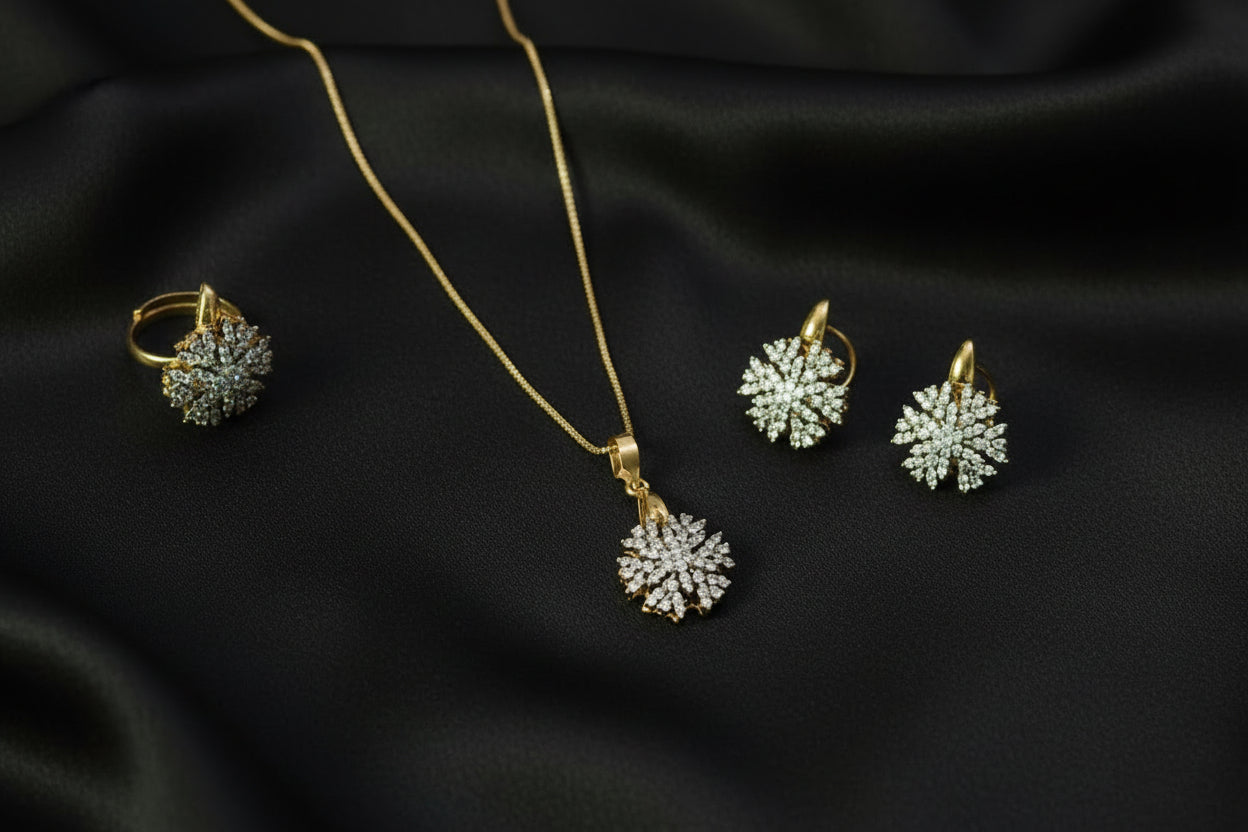 Gold plated 2 tone Ganga Jamni Jadao Zircon stones Pendant set SA jewelry pk