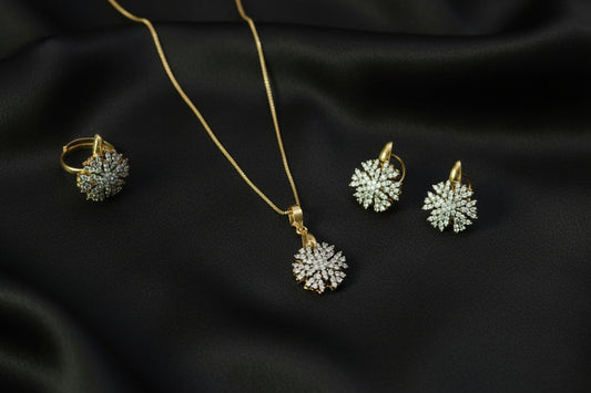 Gold plated 2 tone Ganga Jamni Jadao Zircon stones Pendant set SA jewelry pk