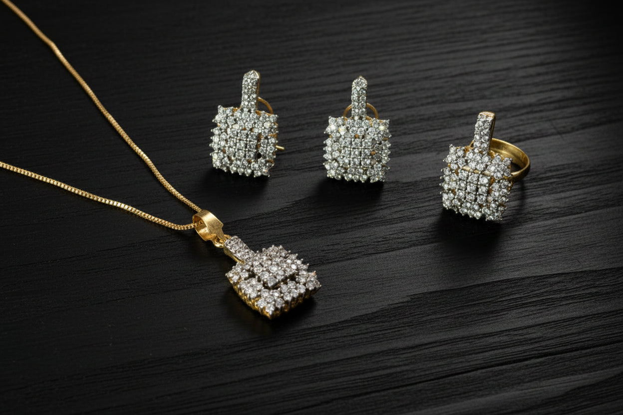 Gold plated 2 tone Ganga Jamni Jadao Zircon stones Pendant set SA jewelry pk