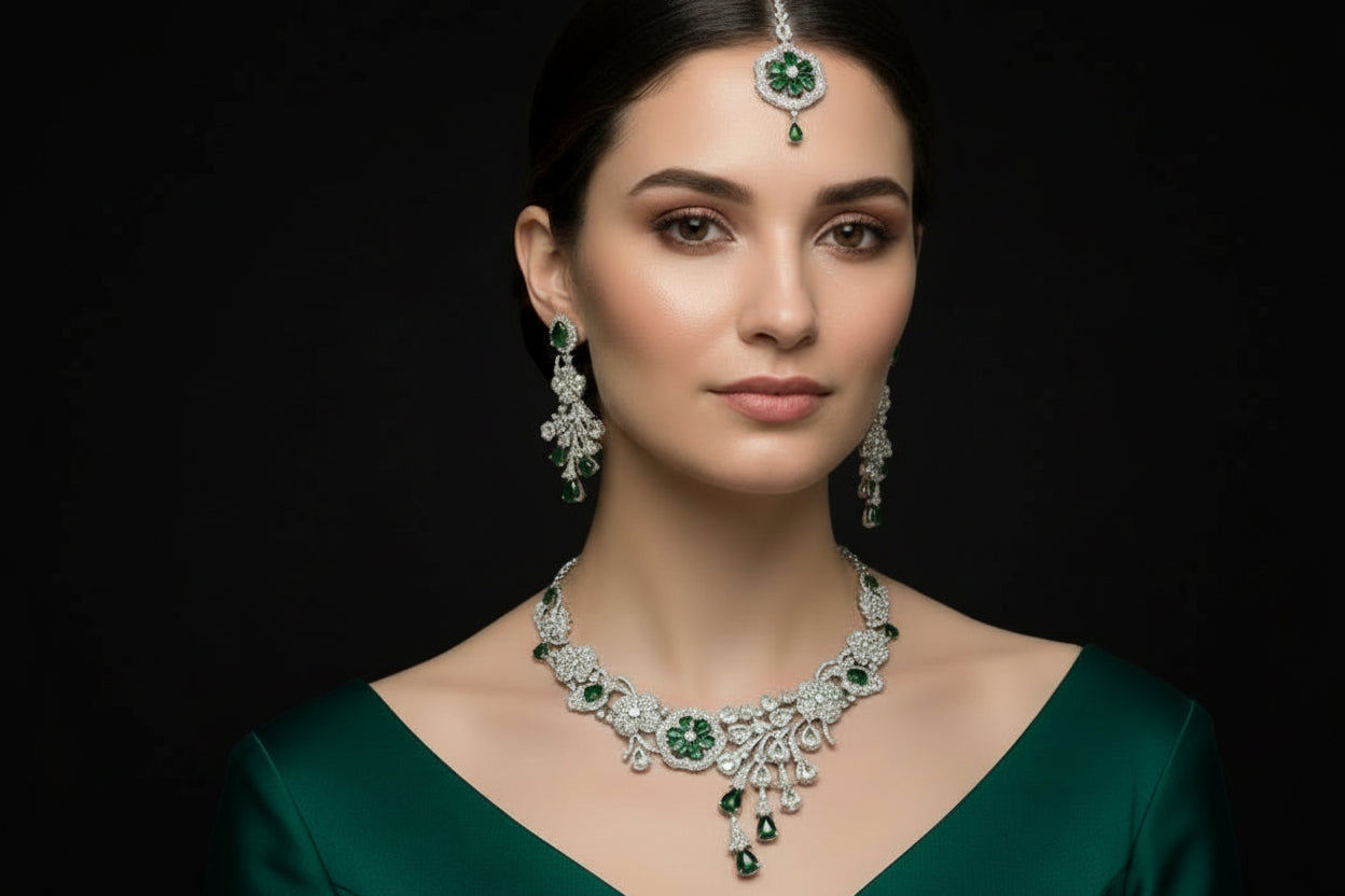 “AD-1 Carrot  two tone Necklace Set – Gold-Plated Jewelry with Original Stones for Weddings & Parties” SA jewelry pk