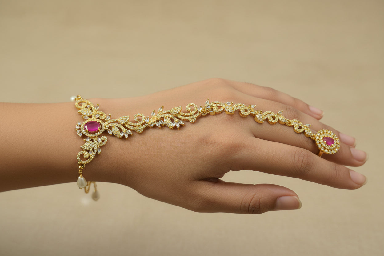 American Diamond one finger bracelet with adjustable ring SA jewelry pk