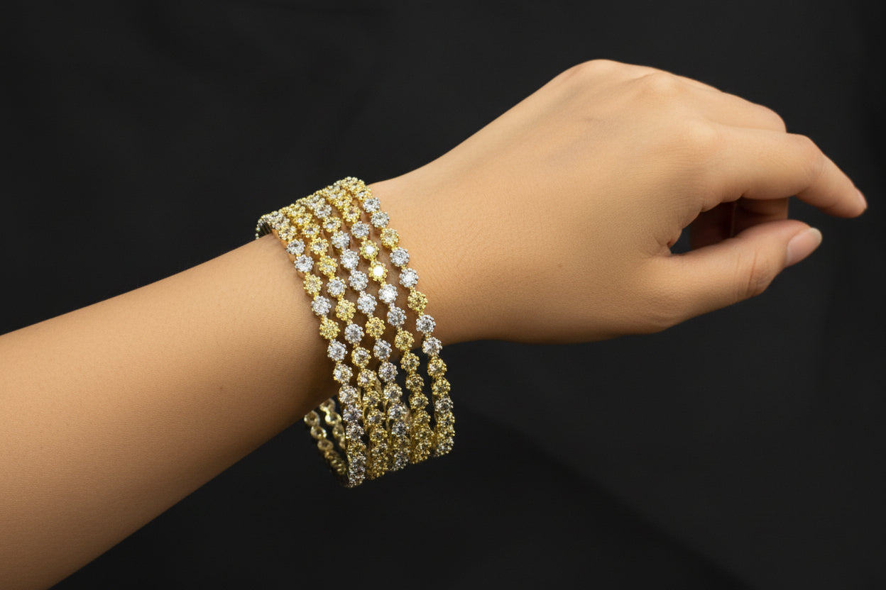 Ad one karat 2 tone jadao zercon stone bangles SA jewelry pk