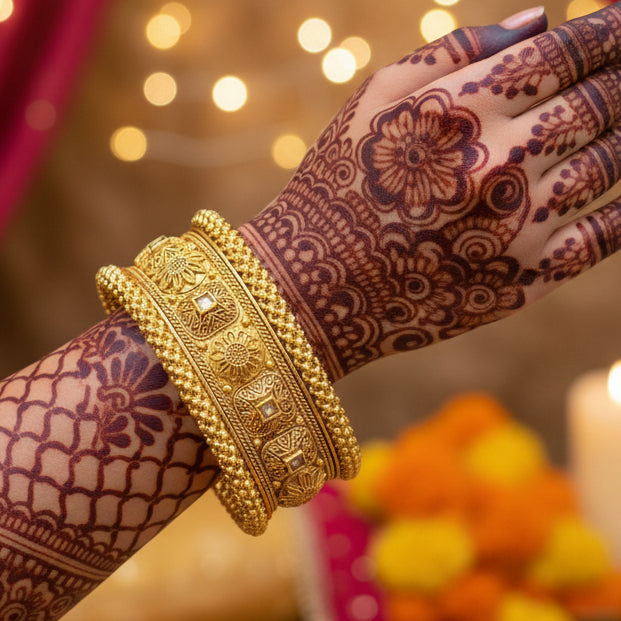 2 Pc Rajwadi Antique Gold Plated Bangles | Ruby Stone Kangan Set SA jewelry pk