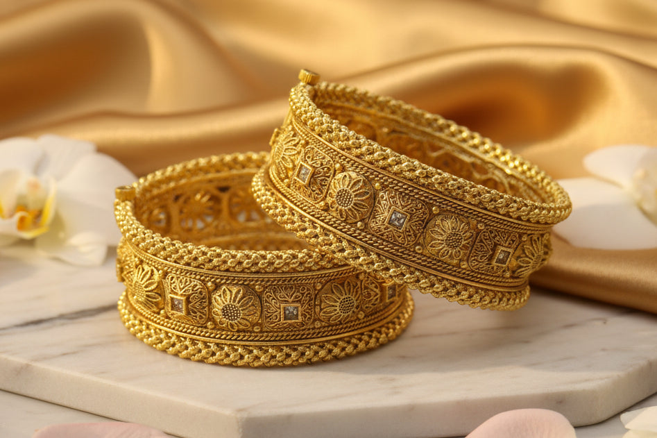 2 Pc Rajwadi Antique Gold Plated Bangles | Ruby Stone Kangan Set SA jewelry pk