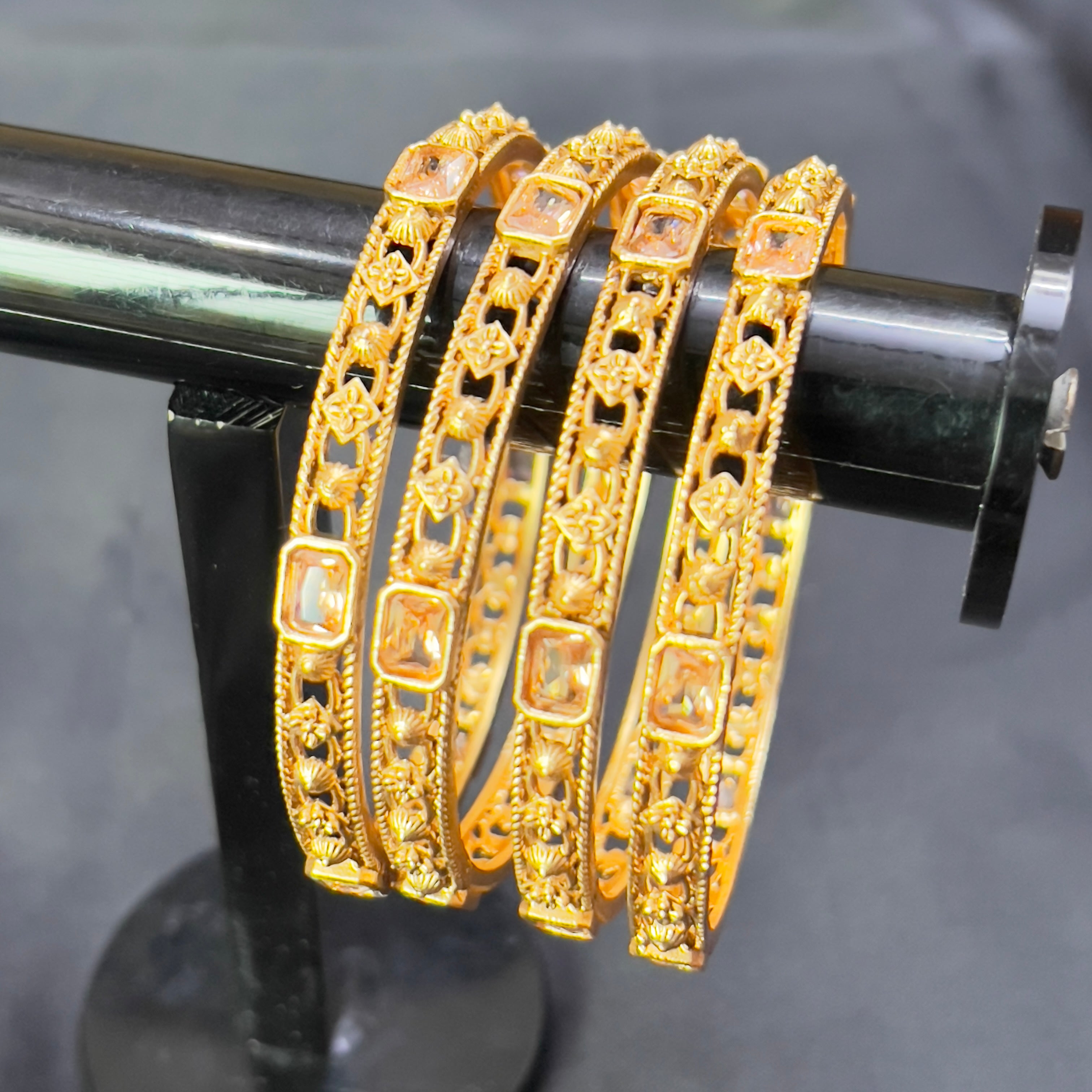 4 Pcs Rajwadi Antique Gold Plated Bangles | Ruby Stone Kangan Set SA jewelry pk
