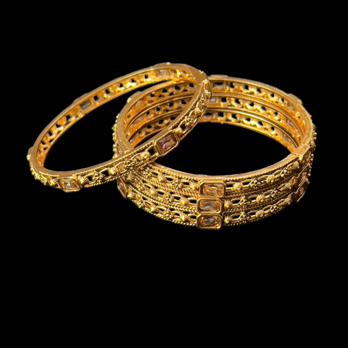 4 Pcs Rajwadi Antique Gold Plated Bangles | Ruby Stone Kangan Set SA jewelry pk