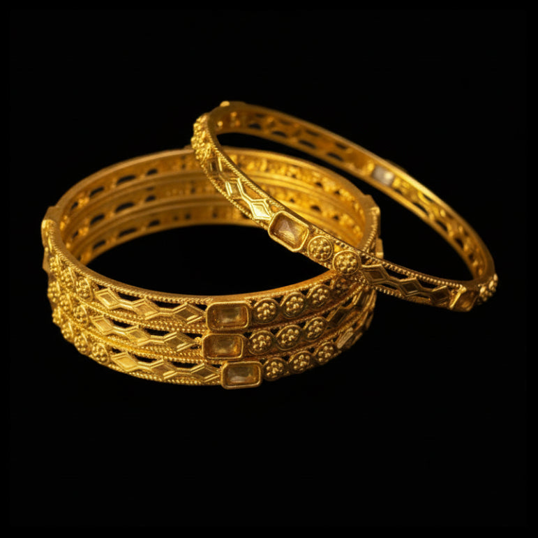 4 Pcs Rajwadi Antique Gold Plated Bangles | Ruby Stone Kangan Set SA jewelry pk