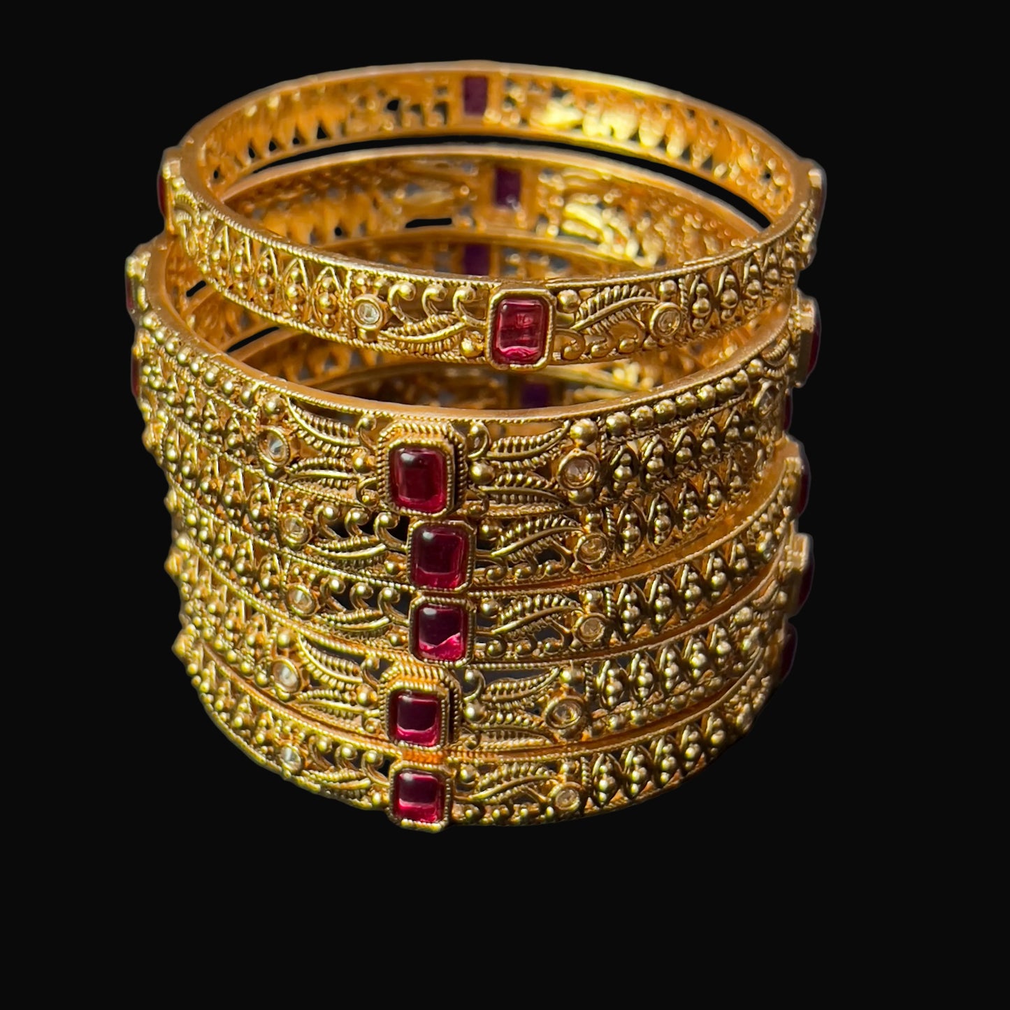 Rajwadi Antique Gold Plated Bangles | Ruby Stone Kangan Set SA jewelry pk