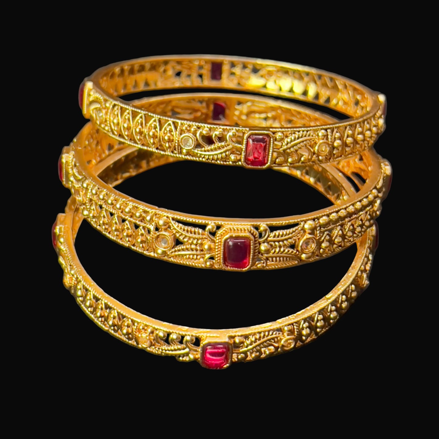 Rajwadi Antique Gold Plated Bangles | Ruby Stone Kangan Set SA jewelry pk