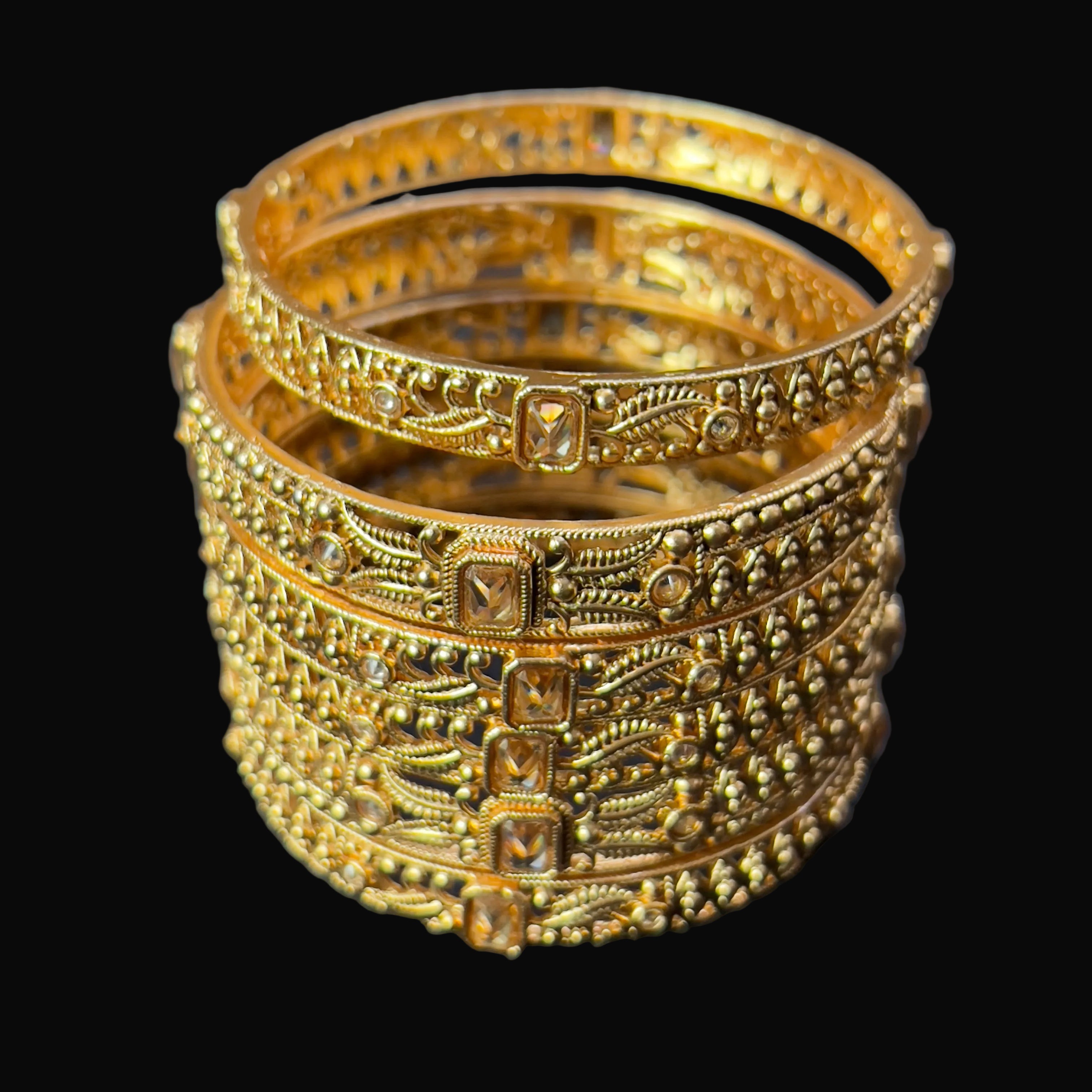 Rajwadi Antique Gold Plated Bangles | Ruby Stone Kangan Set SA jewelry pk