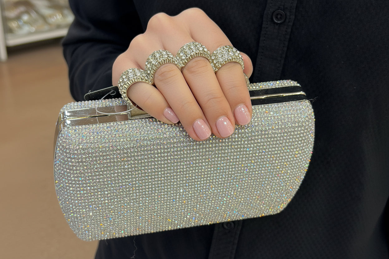 Elegant  crystal clutch finger design evening purse SA jewellery pk