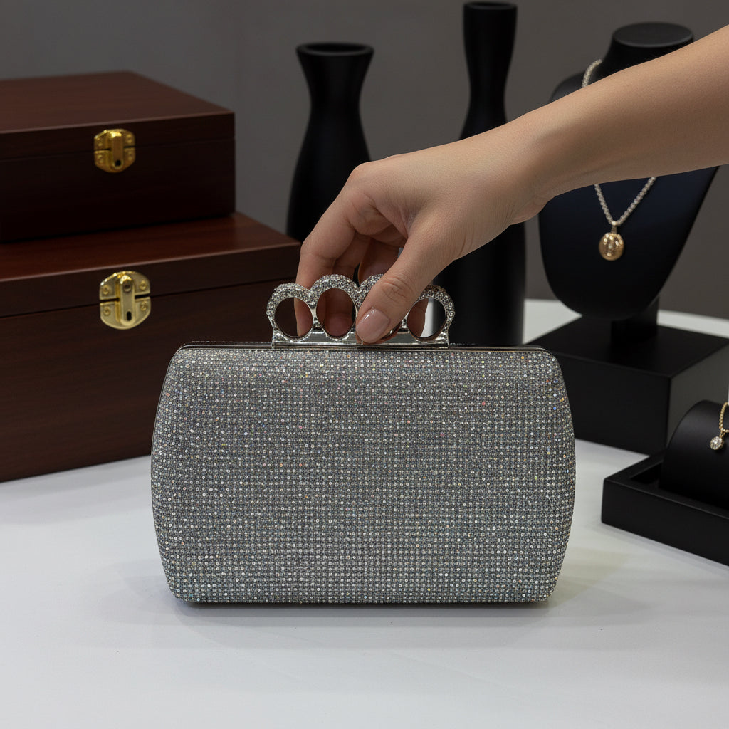 Elegant  crystal clutch finger design evening purse SA jewellery pk