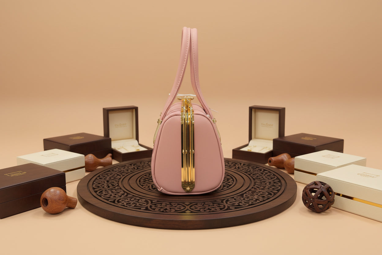 Elegant Blush Quilted Handbag | Top Handle & Shoulder Strap | Faux Leather Crossbody SAjewellerypk.com