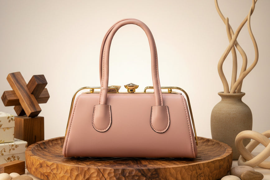 Elegant Blush Quilted Handbag | Top Handle & Shoulder Strap | Faux Leather Crossbody SAjewellerypk.com