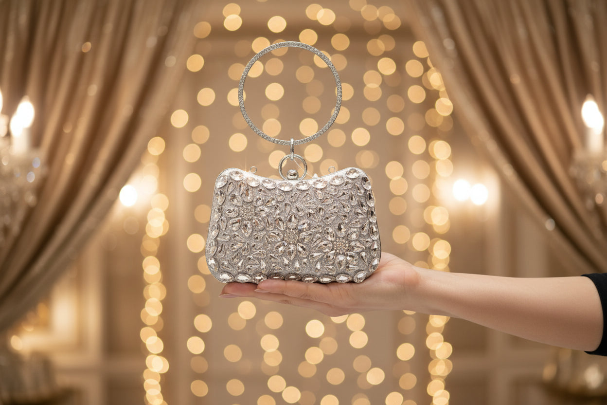 Elegant  crystal clutch  evening purse SA jewellery pk