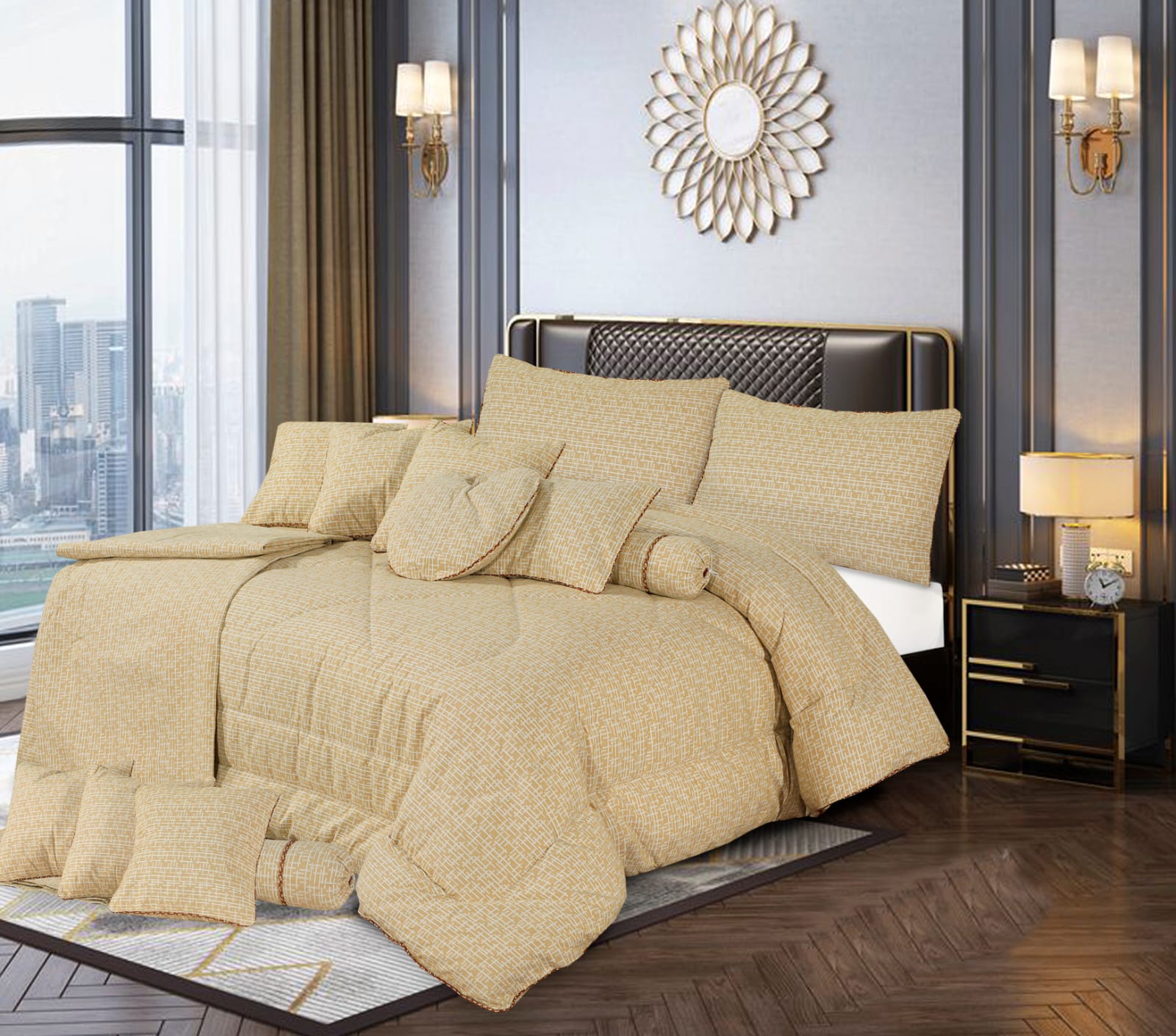 Coverlet Floral 14 Pcs Bedding Set with Filled Comforter