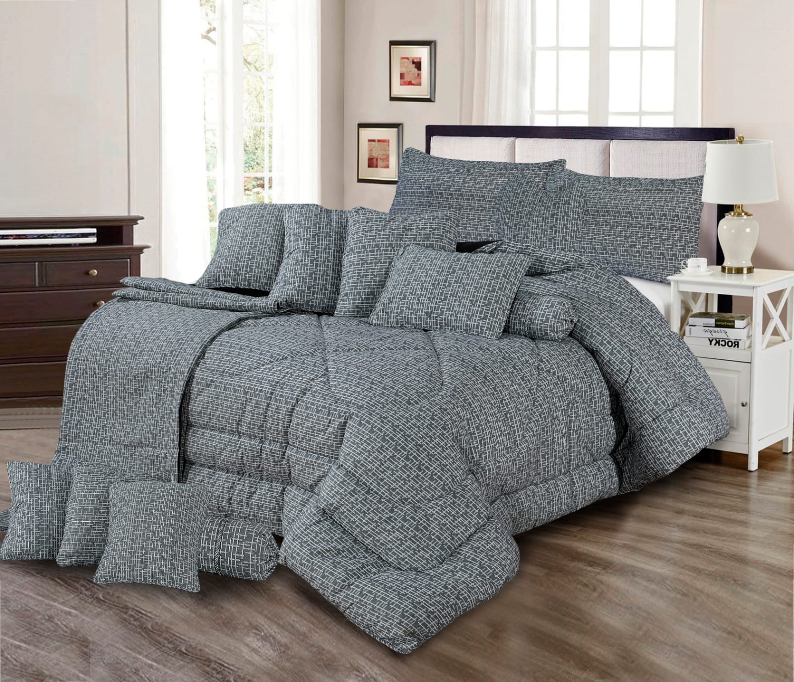 Coverlet Floral 14 Pcs Bedding Set with Filled Comforter