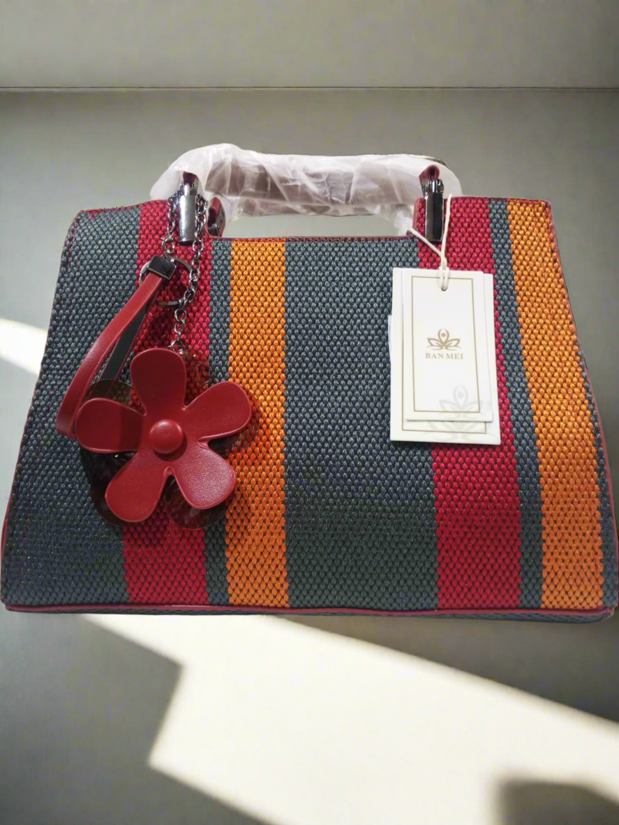 Multicolor Canvas Handbag with Hanging Flower Charm Stylish & Durable Tote SA jewelry pk