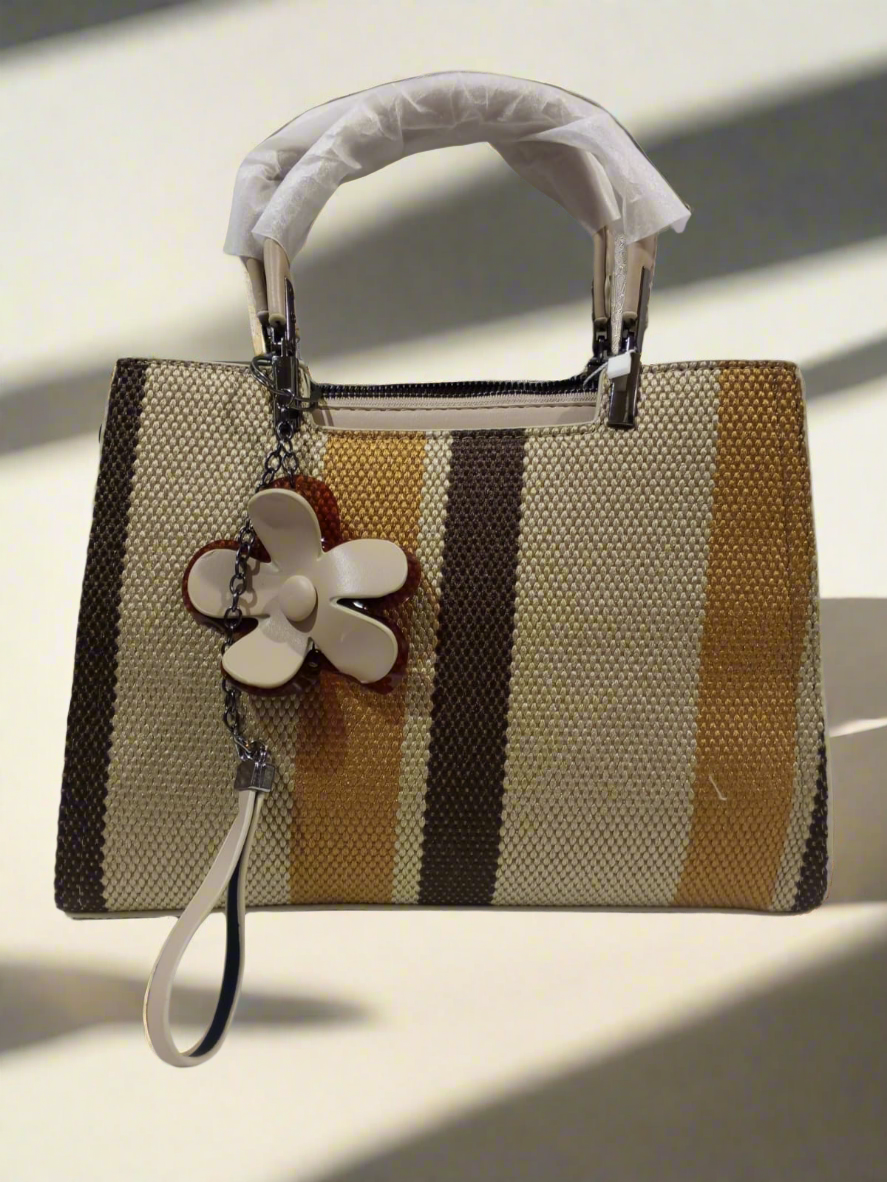 Multicolor Canvas Handbag with Hanging Flower Charm Stylish & Durable Tote SA jewelry pk