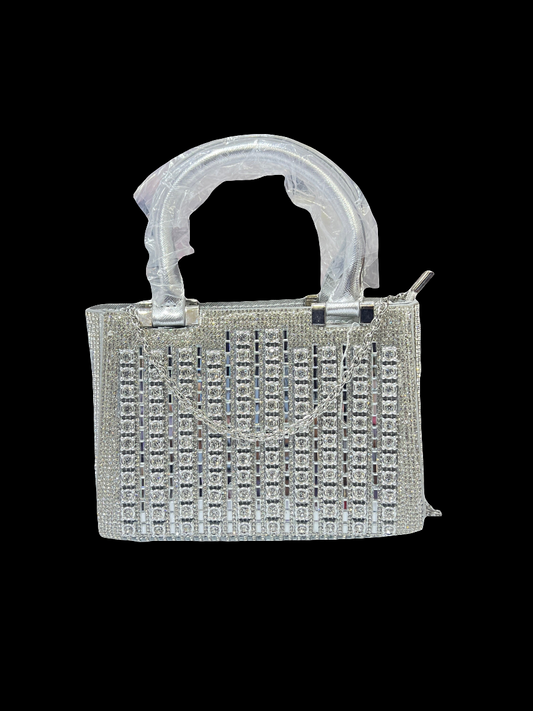 Luxury Silver Rectangle Stone Bag Stylish Party Clutch & Wedding Handbag sa jewellery pk
