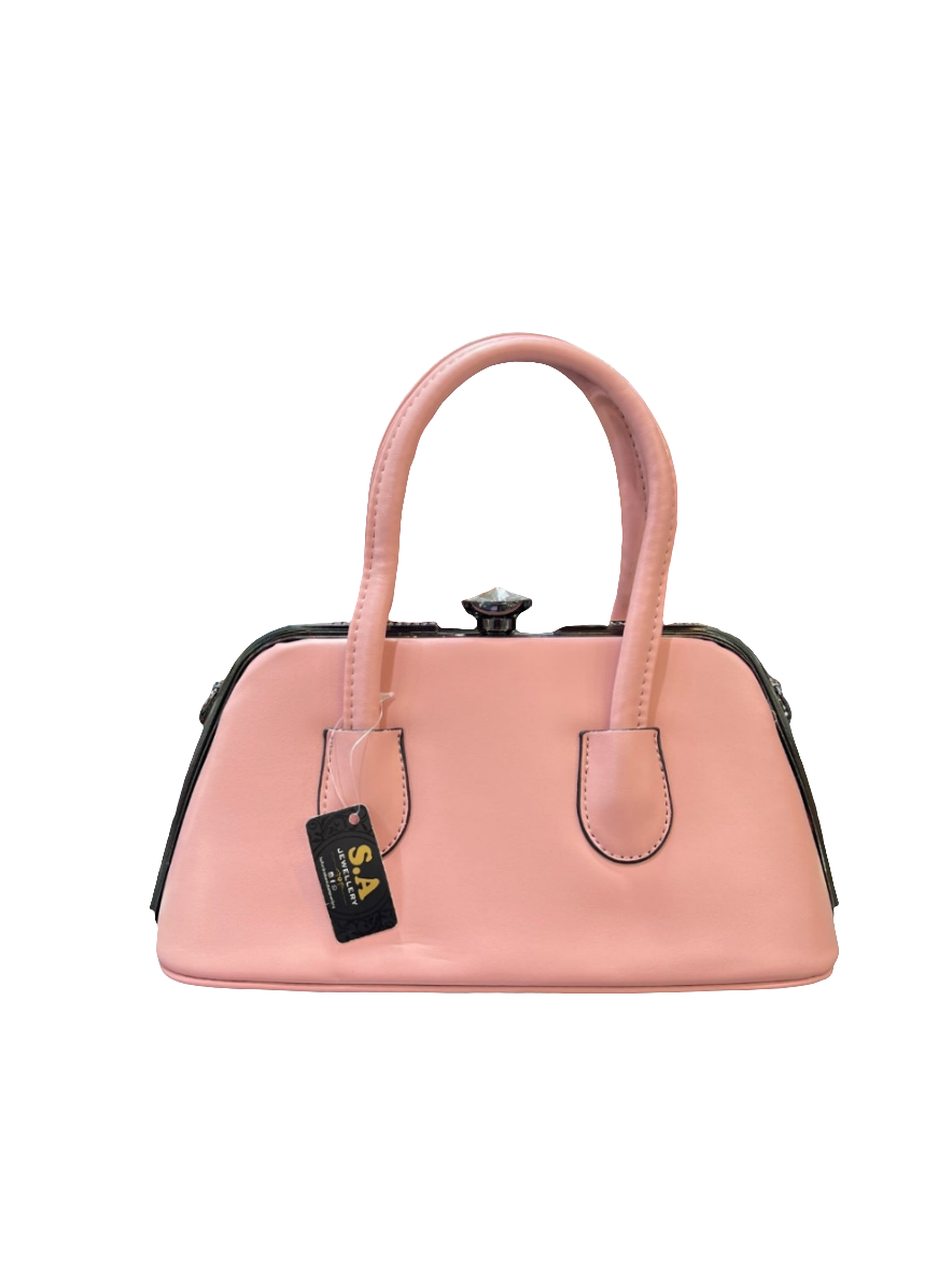 Elegant Rexine Handbag with Metal Stone-Studded Sides – Stylish & Durable SA jewelry pk