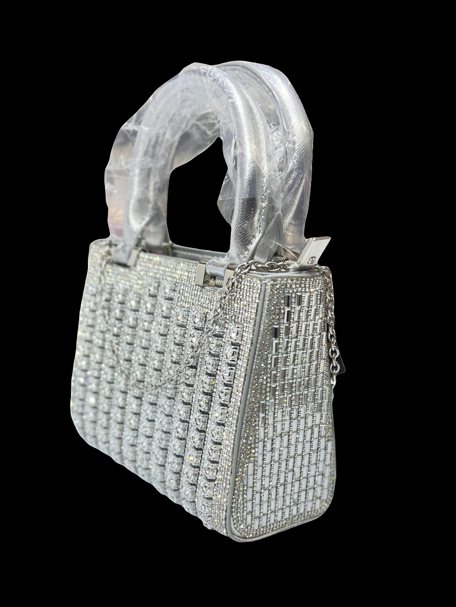 Luxury Silver Stone Bag Stylish Party Clutch & Wedding Handbag SA jewelry pk