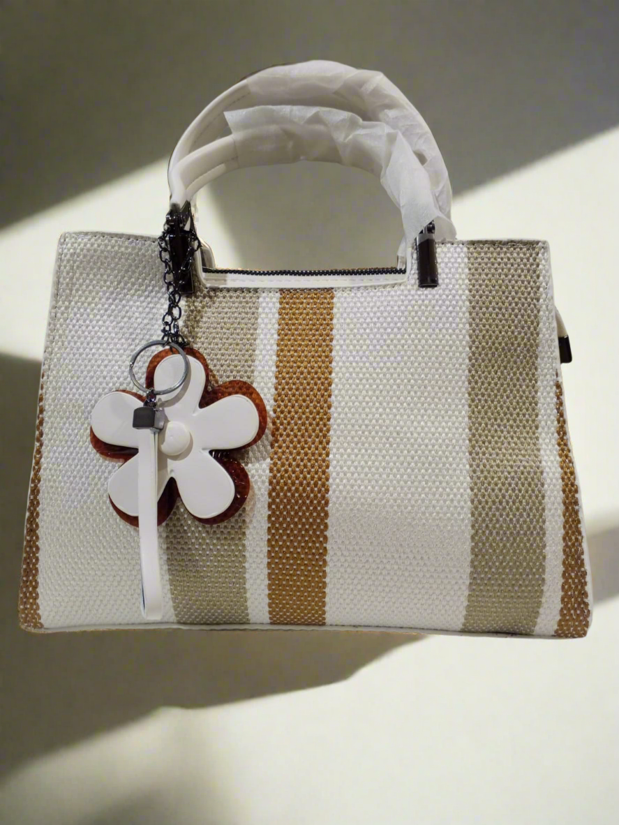 Multicolor Canvas Handbag with Hanging Flower Charm Stylish & Durable Tote SA jewelry pk
