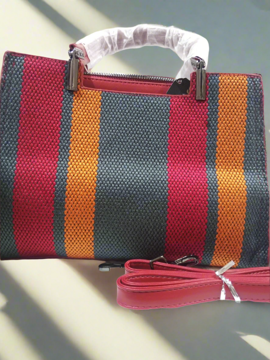 Multicolor Canvas Handbag with Hanging Flower Charm Stylish & Durable Tote SA jewelry pk