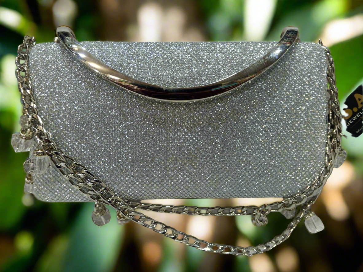 Silver Shimmer Clutch with Plain Handle – Party & Wedding Evening Bag SAjewellery pk