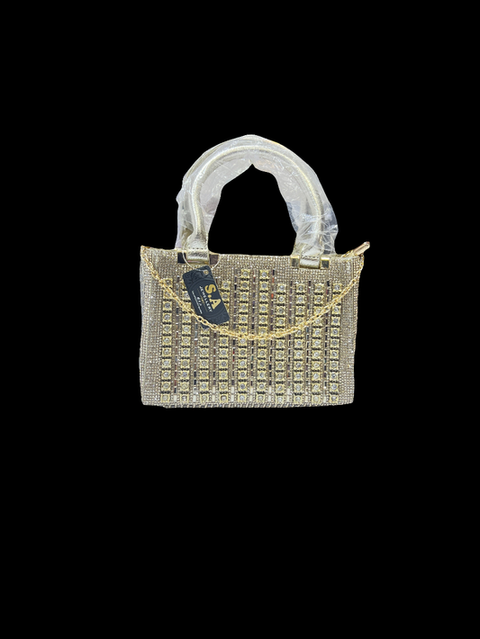 Luxury golden  Stone Bag Stylish Party Clutch & Wedding Handbag SA jewelry pk