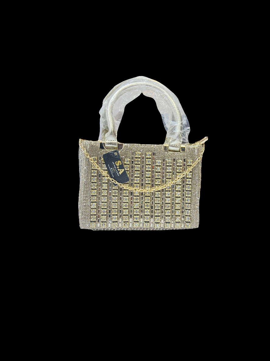 Luxury golden  Stone Bag Stylish Party Clutch & Wedding Handbag SA jewelry pk