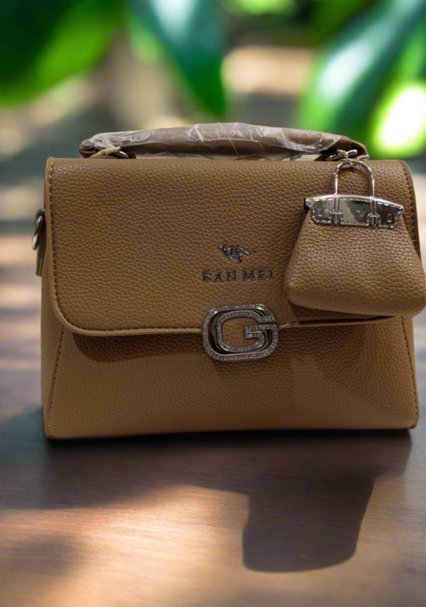 Premium Leather Mini Handbag with Side Hanging Pouch Stylish & Durable