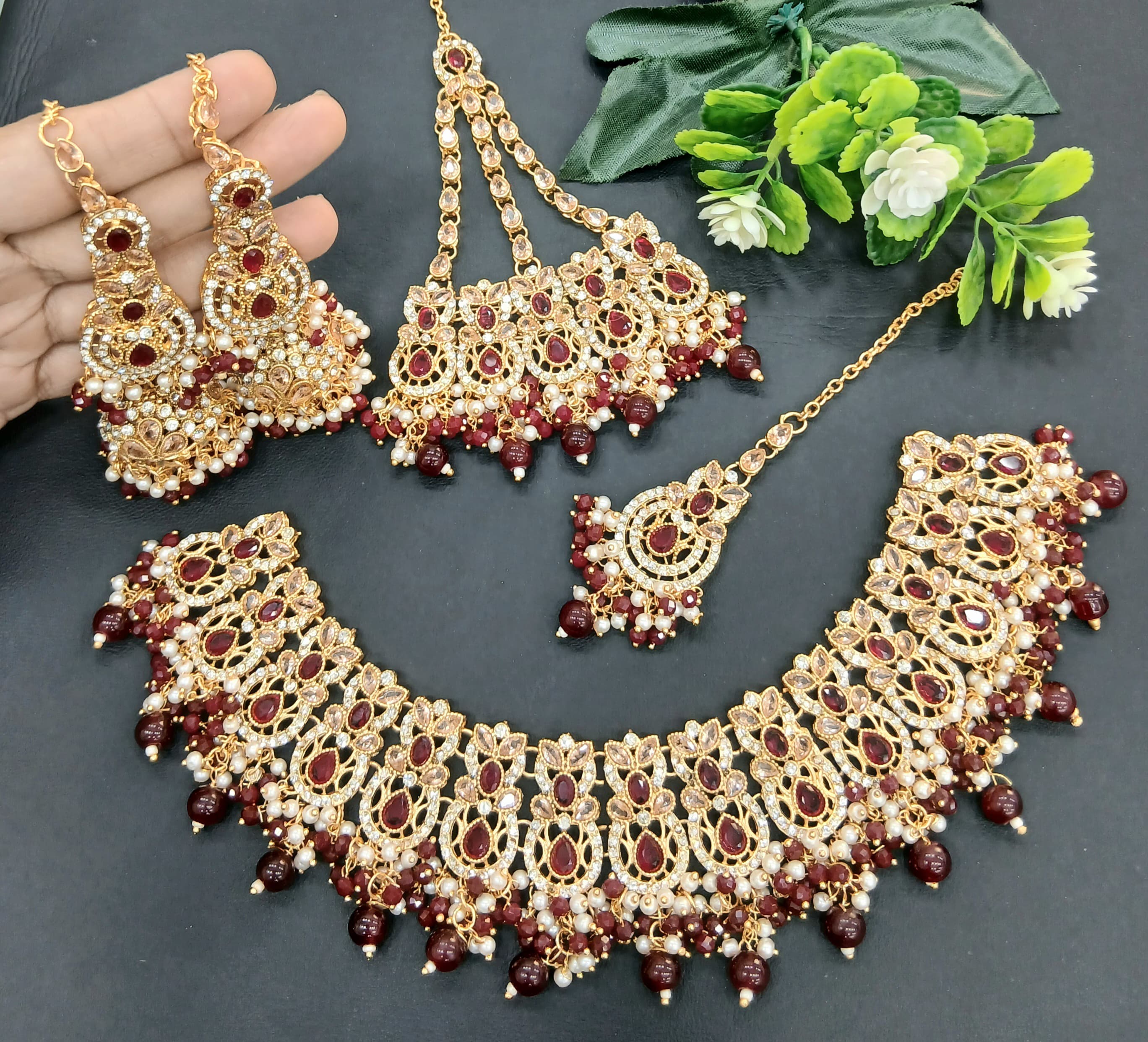 Real Stones Zarcon Bridal Necklace set SA jewelry pk