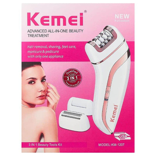 Kemei KM-1207  3IN1  Epilator with extra shaving head & scraping For Women