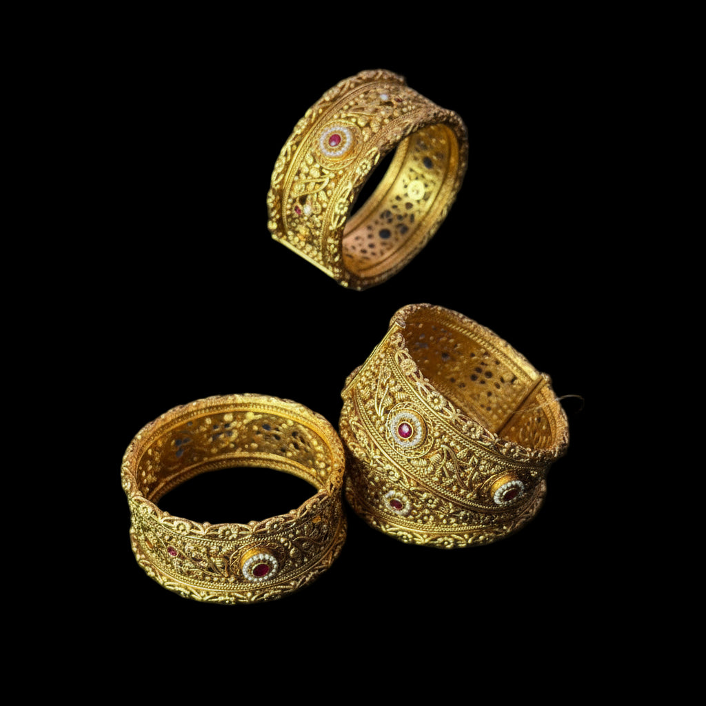 2 Pc Rajwadi Antique Gold Plated Bangles | Ruby Stone Kangan Set SA jewelry pk