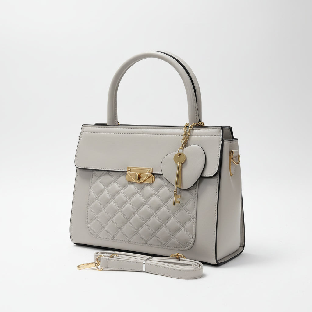 Elegant Blush Quilted Handbag | Top Handle & Shoulder Strap | Faux Leather Crossbody SAjewellerypk.com