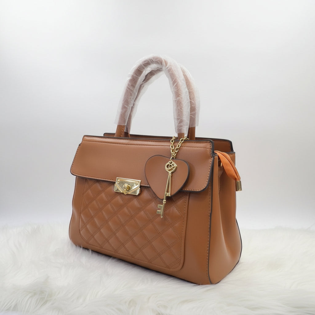 Elegant Blush Quilted Handbag | Top Handle & Shoulder Strap | Faux Leather Crossbody SAjewellerypk.com