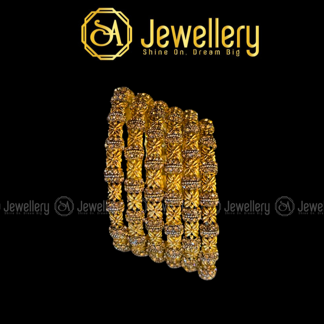Exclusive 6-Piece Antique Gold Bangle Set | Heavy Intricate Cluster Stone Work SA jewelry pk 