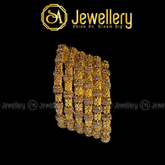 Exclusive 6-Piece Antique Gold Bangle Set | Heavy Intricate Cluster Stone Work SA jewelry pk 