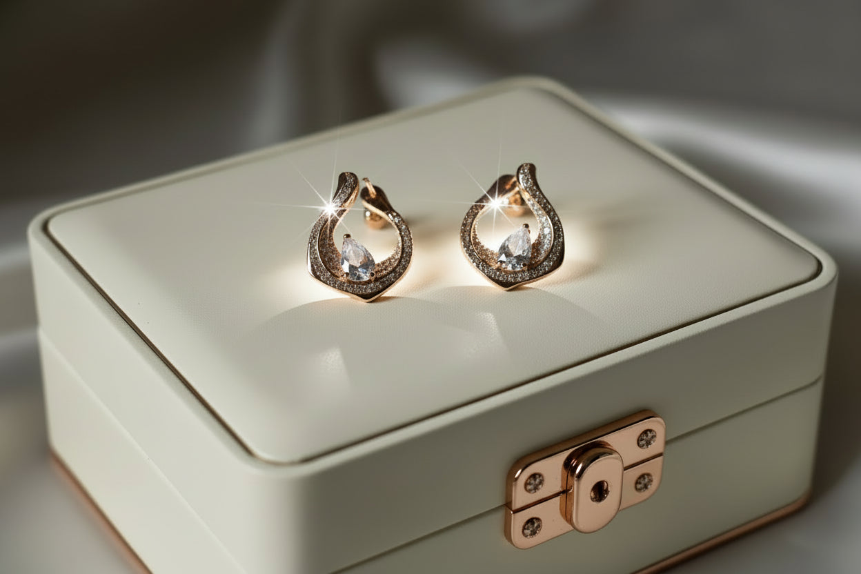 Luxury Teardrop Zircon Earrings Rose Gold Plated Fashion Jewelry for Women SA jewellery pk