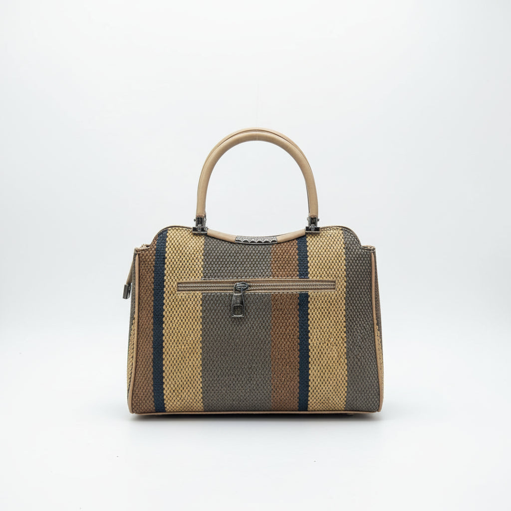 Durable Striped Canvas Bag | Everyday Shoulder Hobo with Decorative Charm SA jewelry pk