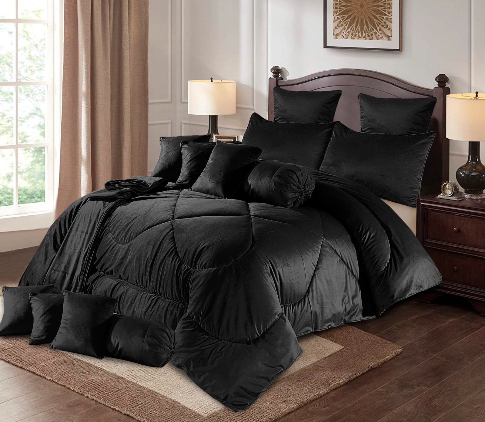 “Velvet Emboss 14‑piece Razai set” (often listed as a bridal or fancy razai/comforter set) features embossed‑velvet fabric SA jewelry pk