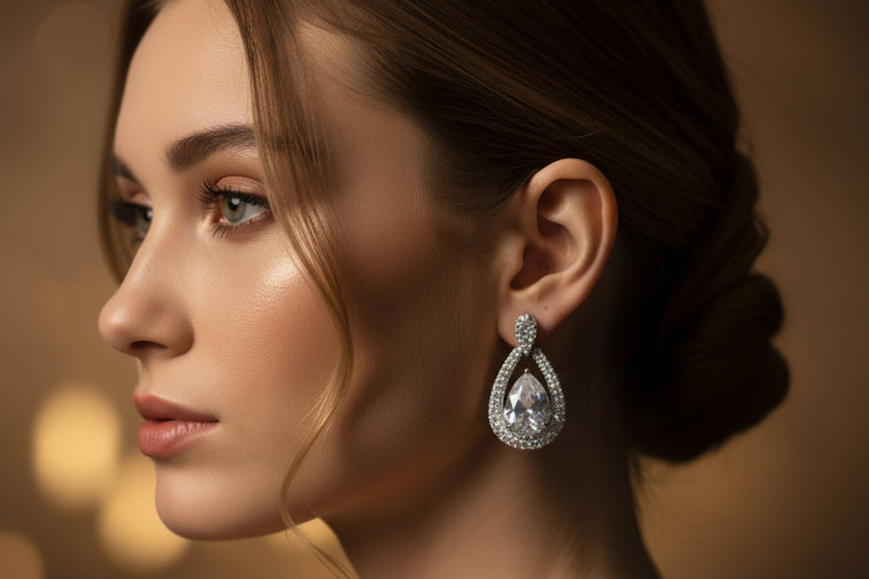 Elegant Teardrop Pear-Cut Zircon Earrings Luxury Gold Plated Drop Tops SA jewellery pk