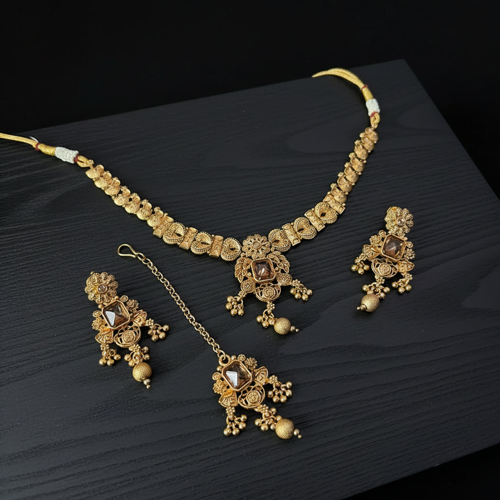 "The Grandeur of Rajasthan: Antique Kundan Meena Rajwadi Statement Necklace Set"SA jewellery pk