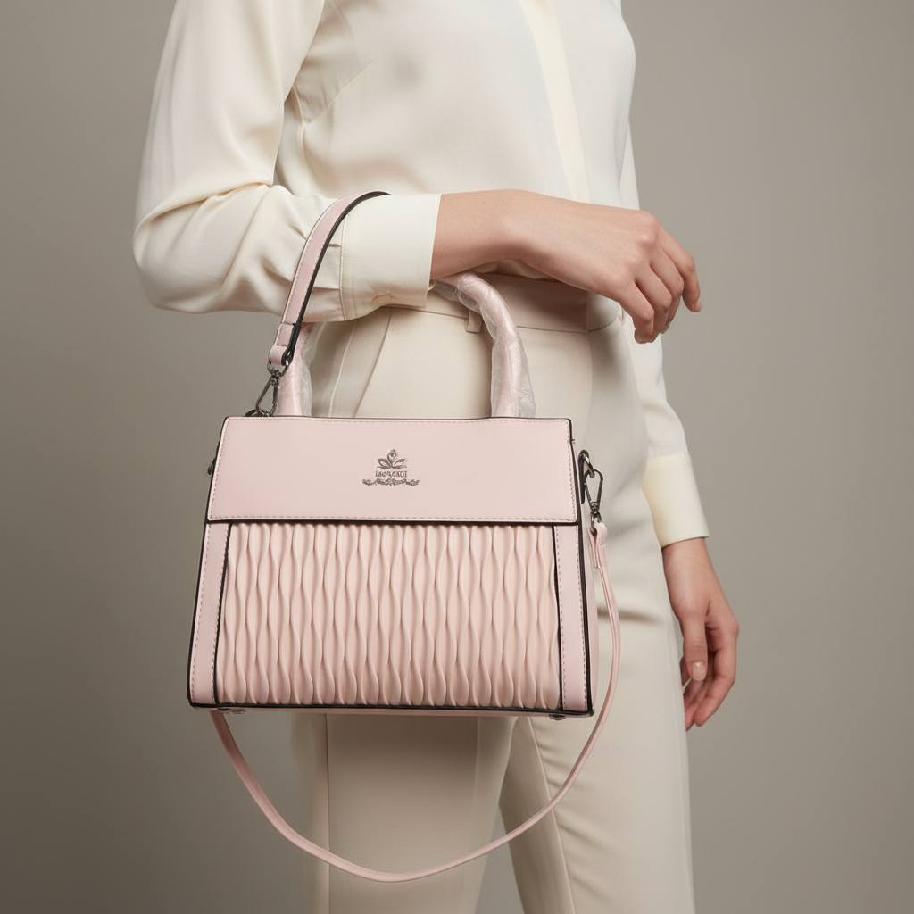 Elegant Blush Pink Quilted Handbag | Top Handle & Shoulder Strap | Faux Leather Crossbody SAjewellerypk.com