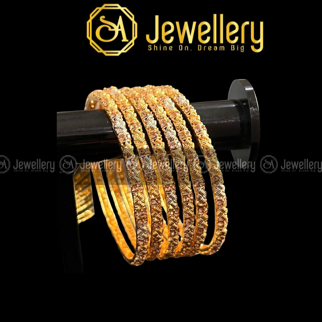 Exclusive 6-Piece Antique Gold Bangle Set | Heavy Intricate Cluster Stone Work SA jewelry pk