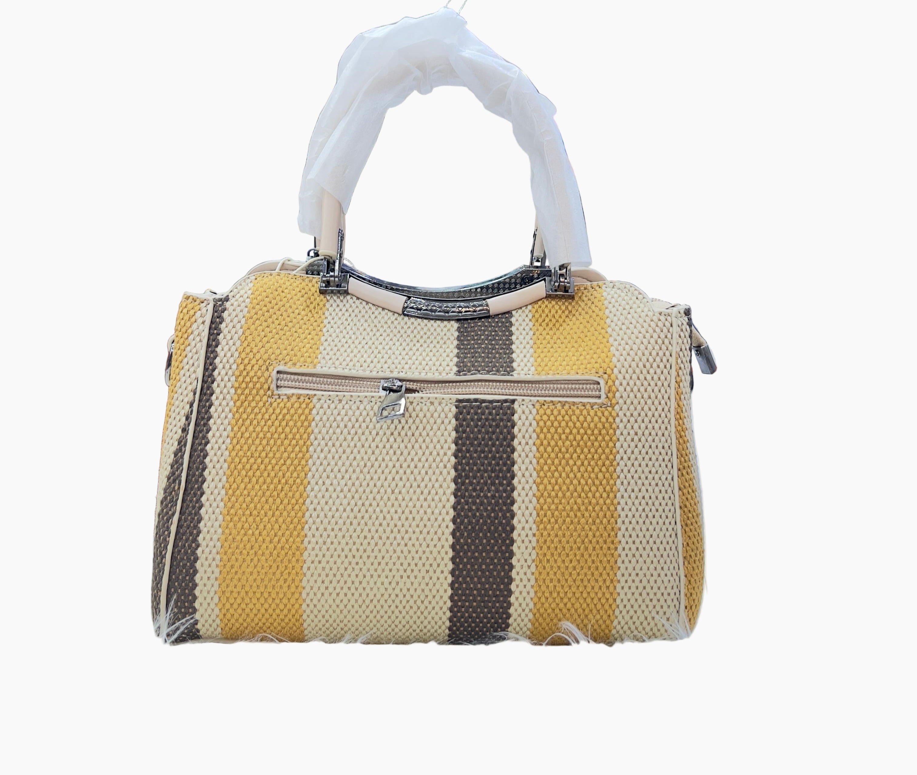 Durable Striped Canvas Bag | Everyday Shoulder Hobo with Decorative Charm SA jewelry pk