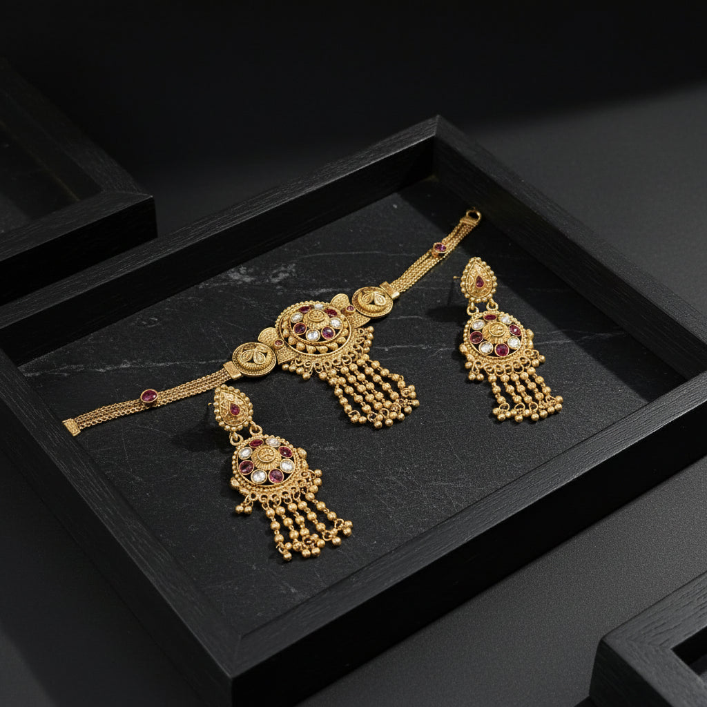 "The Grandeur of Rajasthan: Antique Kundan Meena Rajwadi Statement Necklace Set"SA jewellery pk