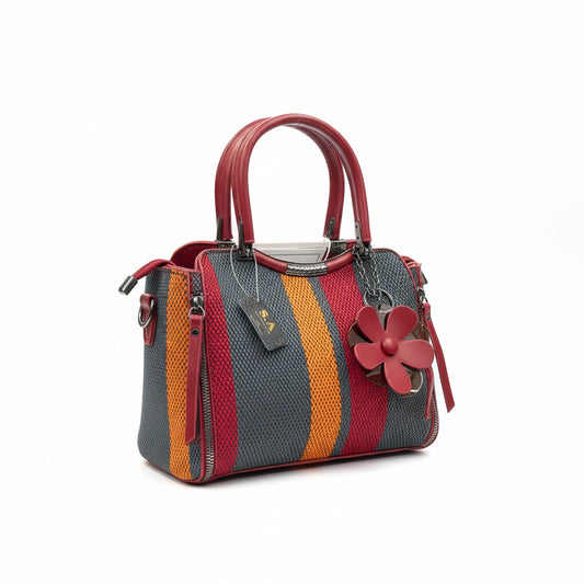 Durable Striped Canvas Bag | Everyday Shoulder Hobo with Decorative Charm SA jewelry pk